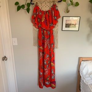 Red tropical flower off the shoulder dress